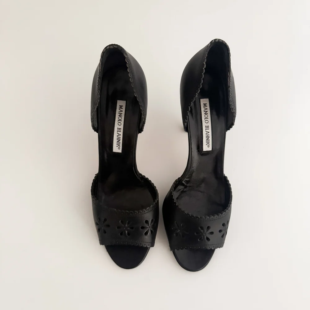 Manolo Blahnik Iconic Black Leather Eyelet Heels (US 8 / IT 37.5